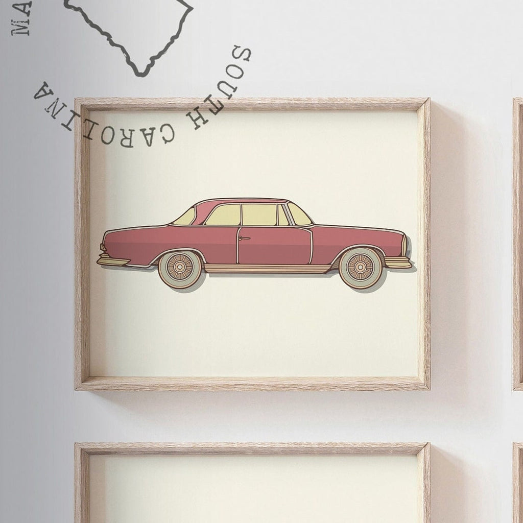 Classic sports car collection kids art, antique classic car art, retro car nursery, antique car art, playroom car decor, bedroom kid car art