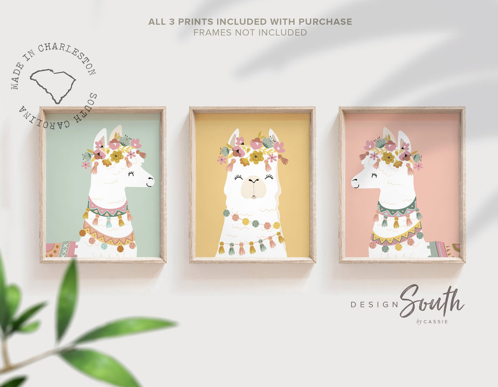 Neutral nursery soft boho colors baby room, elegant neutral girls wall art, modern boho baby decor llamas, nursery alpaca llama theme child
