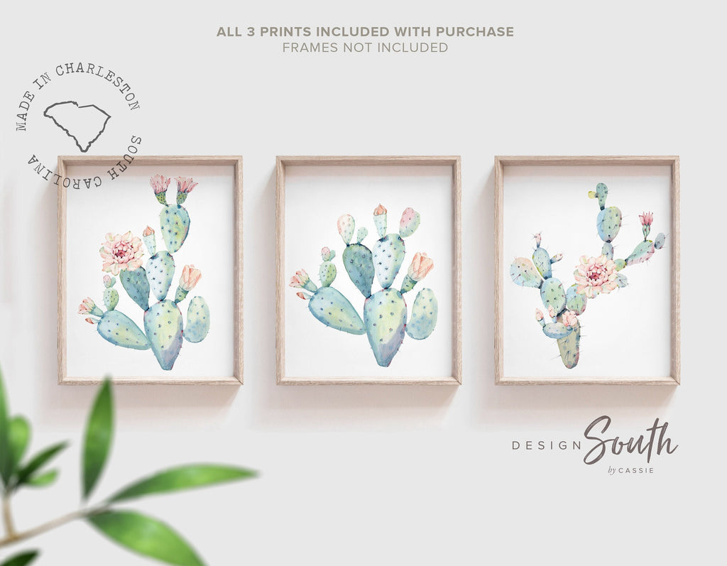 Floral cactus wall art nursery, baby girls room wall art, succulent desert cactus bloom pink flowers, gallery wall, girl playroom pink art