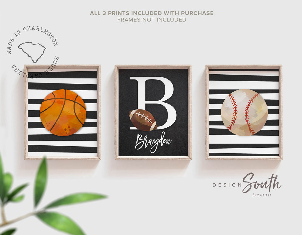 Boys sports room baseball football basketball, sports theme nursery decor, baby shower sports gift boy, personalized sports art, boy bedroom