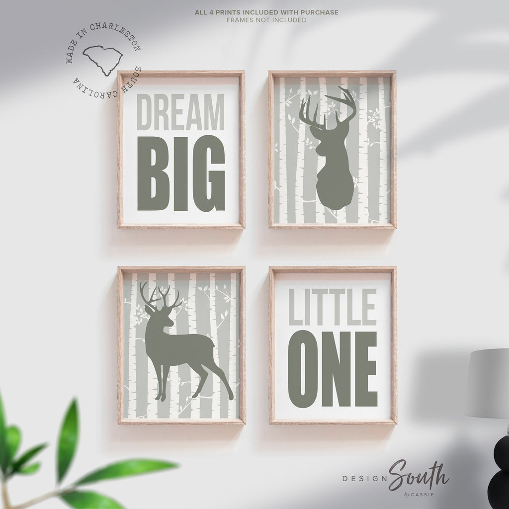 Neutral deer print, deer nursery earthy colors, dream big deer nursery decor, eight point buck, dream big little one deer, antler kid decor
