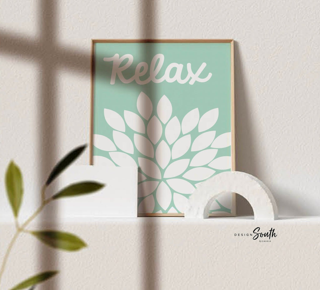 Bathroom wall decor, soak, relax, unwind, dahlia print for bathroom, adult bathroom decor, childrens bathroom decor, bathroom flower art
