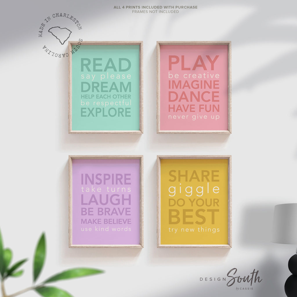 Playroom signs, cute childrens play room, playroom pop of color, toy room wall art, playroom sign set, playroom ideas, play quotes for kids