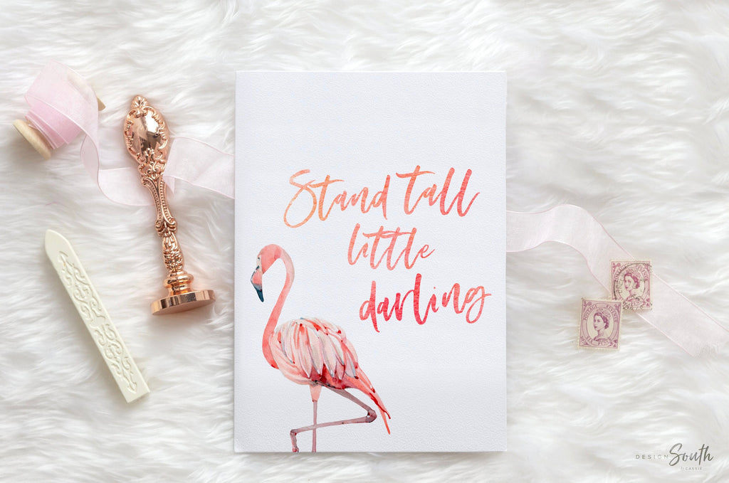 Stand tall little darling, tropical palm flamingo nursery, above crib tropical theme, flamingo art, newborn flamingo nursery pink and green
