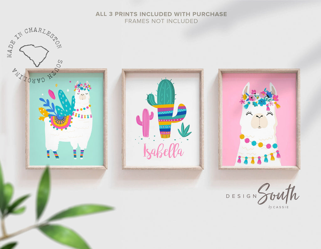 Llama nursery, alpaca art, aztec llama baby gift, mint pink llama girl bedroom wall art print, llama cactus decor, boho llama baby pictures