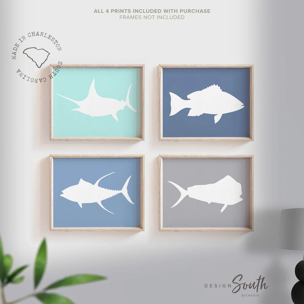Boys ocean fish nursery decor, boys fishing nursery, nautical nursery theme, blue fish theme nursery, boys saltwater fish marlin dorado tuna