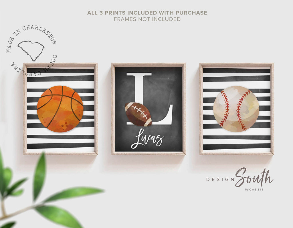 Sports wall prints for kid room, sports balls wall pictures, sports art personalized gift, basketball baseball football wall art boy nursery
