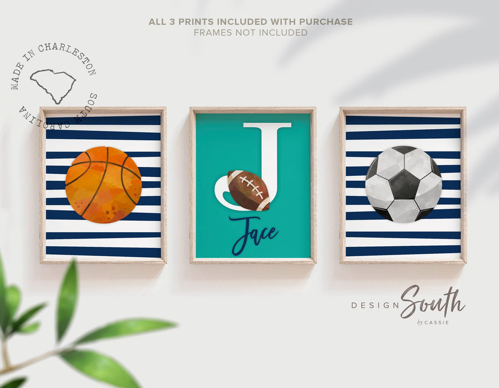 Sports wall prints for kid room, sports balls wall pictures, sports art personalized gift, basketball soccer football wall art boy nursery