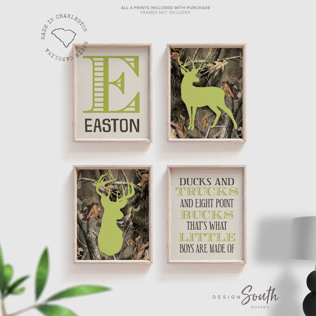 Camo nursery decor, boys nursery decor, buck deer nursery art for boys, eight point buck, hunting theme, ducks and trucks, blue and camo