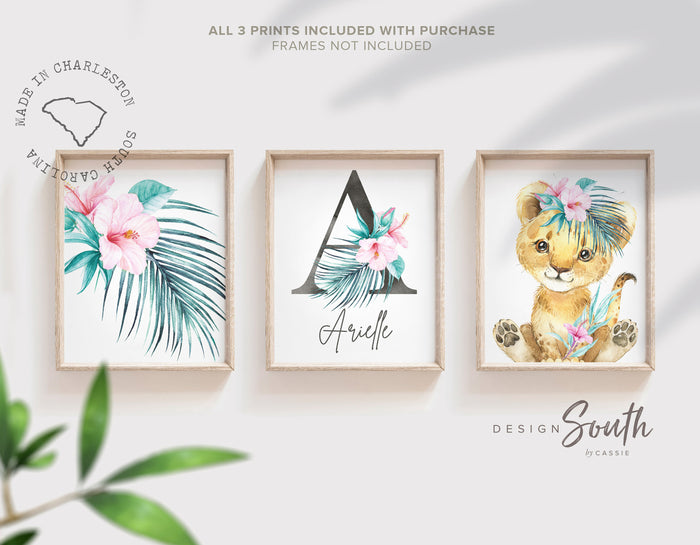Safari nursery art, animal prints baby nursery, wall art prints lion baby cub, jungle safari animals girls room wall art, watercolor animals
