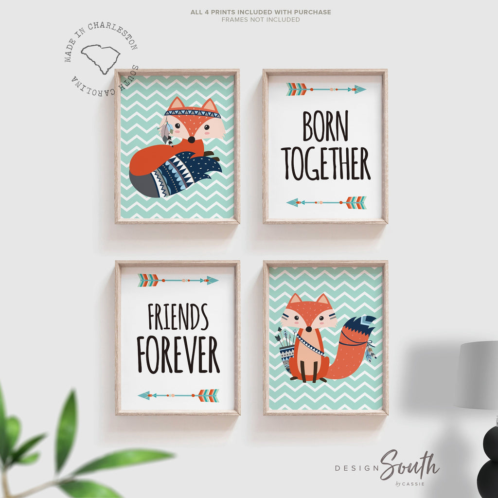 Gender neutral twin nursery, fox twins nursery art, gender neutral bedroom ideas for twins, boy girl shared bedroom art, kids twin quotes