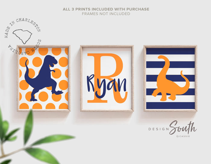 Dinosaur decor with name navy blue, children's playroom wall decor, dinosaur playroom wall art, big boy navy kids wall, personalized gift