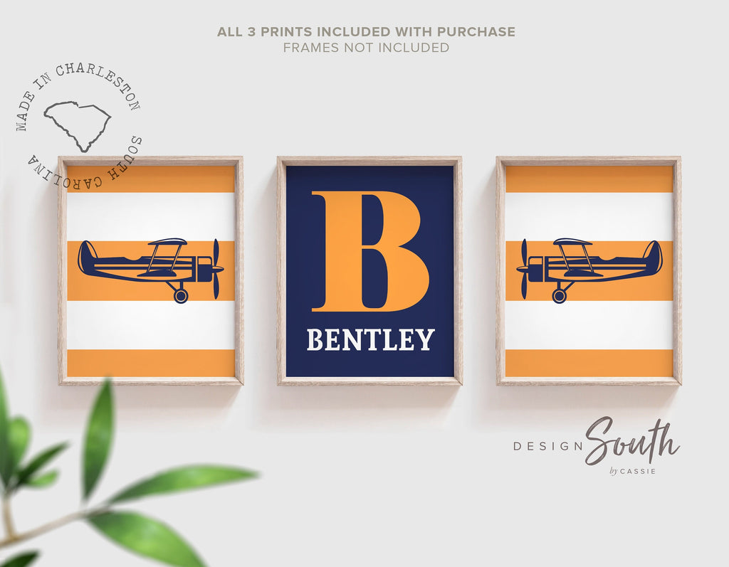 Boys orange and blue airplane nursery decor, aviation nursery, orange and navy boys, boys bedroom airplanes, aviation bedroom wall art boys