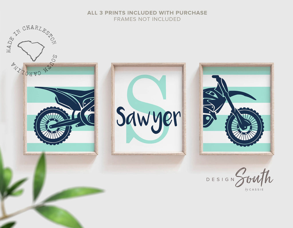 Dirt bike room decorating ideas, customized name motocross dirt bike wall art boys room, dirt bike theme bedroom playroom nursery, boys gift