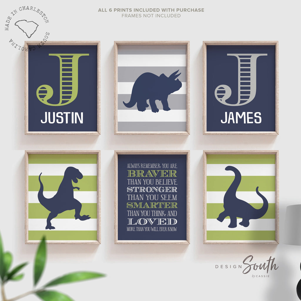 Dinosaur themed bedroom two boys, dinosaur nursery boys, green navy gray wall decor for boys room, dinosaur inspired playroom personalized