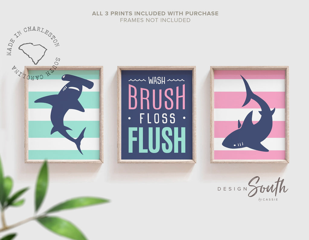 Bathroom for son and daughter, bathroom decor for boy and girl, wall art children&#39;s bathroom, kids bathroom art, wash brush flush, twin art