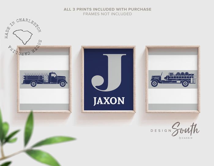 Fire truck nursery decor, firefighter nursery art, navy firetruck art, firetruck theme, boys firetruck decor, boy wall art, firefighter art