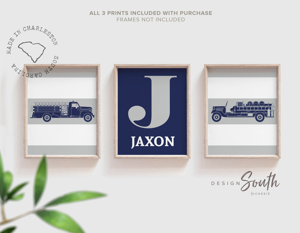 Fire truck nursery decor, firefighter nursery art, navy firetruck art, firetruck theme, boys firetruck decor, boy wall art, firefighter art