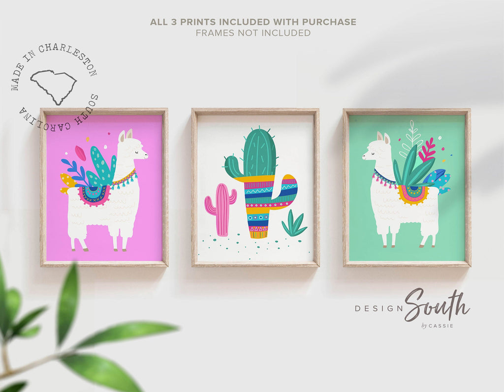 Nursery succulent decor, nursery succulent art, girls bedroom cactus llama succulent theme decor, girl cactus decor, alpaca decor, pink mint