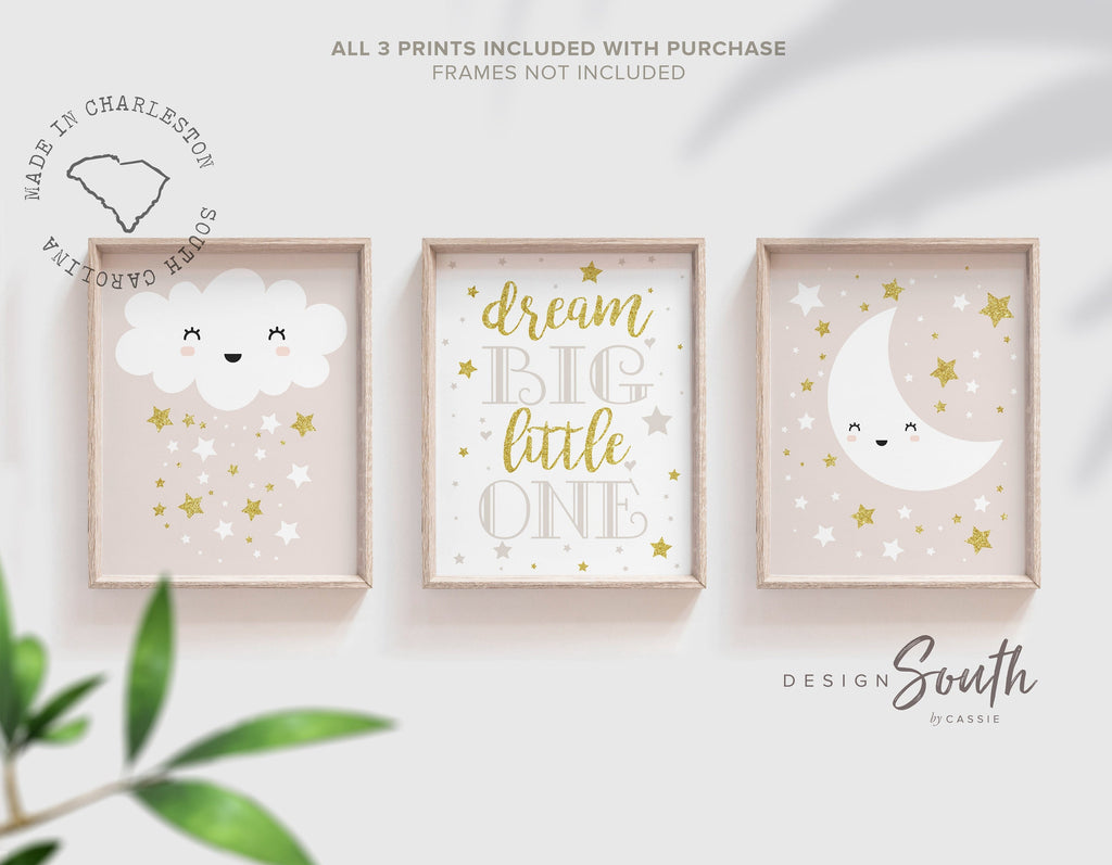 Moon and stars nursery, cloud nursery print, wall art for nursery, nursery decor neutral, gender neutral nursery, nursery decor cloud stars