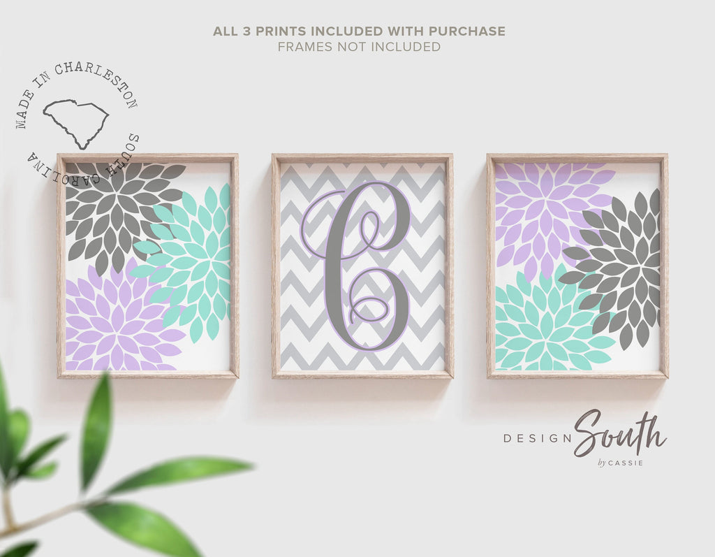 Girls nursery decor, purple and teal dahlia monogram, bedroom monogrammed wall decor, baby girl nursery, personalized letter initial decor
