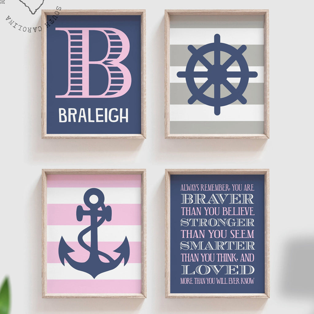 Girls nautical bedroom images, navy pink nautical wall art, girl nursery bedroom decor, nautical wall decor girl room, nautical kid wall art