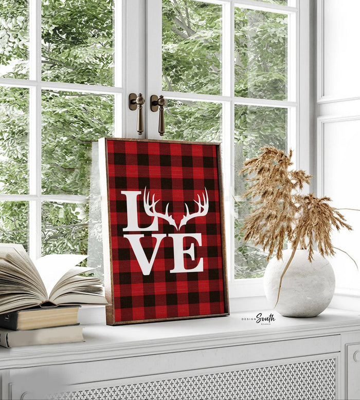 Deer decor lumberjack nursery, buffalo plaid baby, lumberjack nursery wall decor, buffalo check nursery, baby deer hunting nursery red black