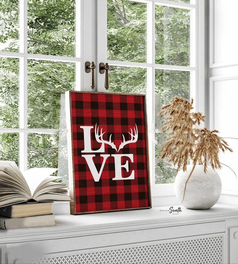 Deer decor lumberjack nursery, buffalo plaid baby, lumberjack nursery wall decor, buffalo check nursery, baby deer hunting nursery red black