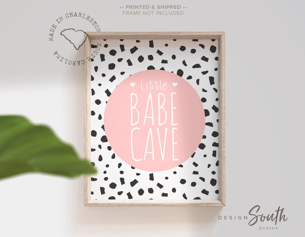 Dalmation dot speckle pattern, little babe cave, babe cave, monochrome nursery decor for girl, modern nursery art, boho baby girl wall print