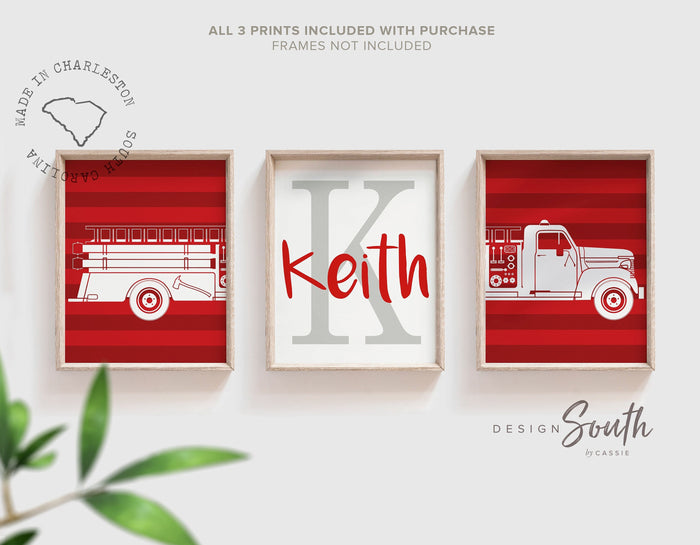 Fire Truck Nursery Decor — Red Fireman Baby Boy Prints