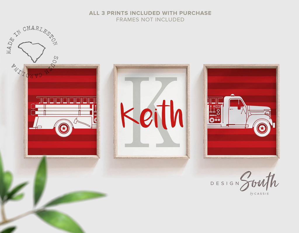 Fire truck nursery decor, boys nursery decor, fire truck theme, fireman baby boy nursery, red fireman theme, firetruck boys bedroom prints