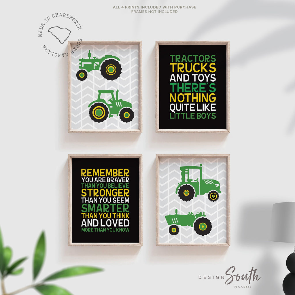 Boys quotes farmer tractor trucks nursery wall decor, boys art john deere green yellow black nursery, tractor themed baby shower gift green