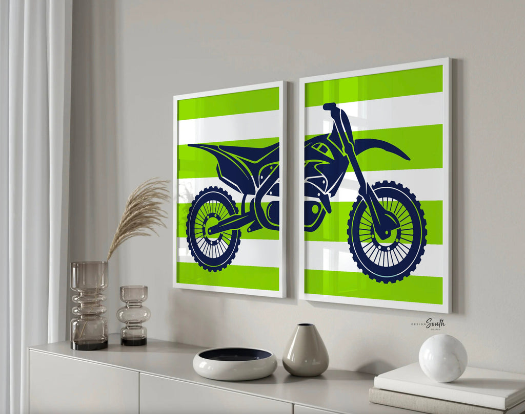 Dirt bike themed room decorating accessories, kids racing bedroom, personalized kids name decor art print, motocross bedroom theme for boy,