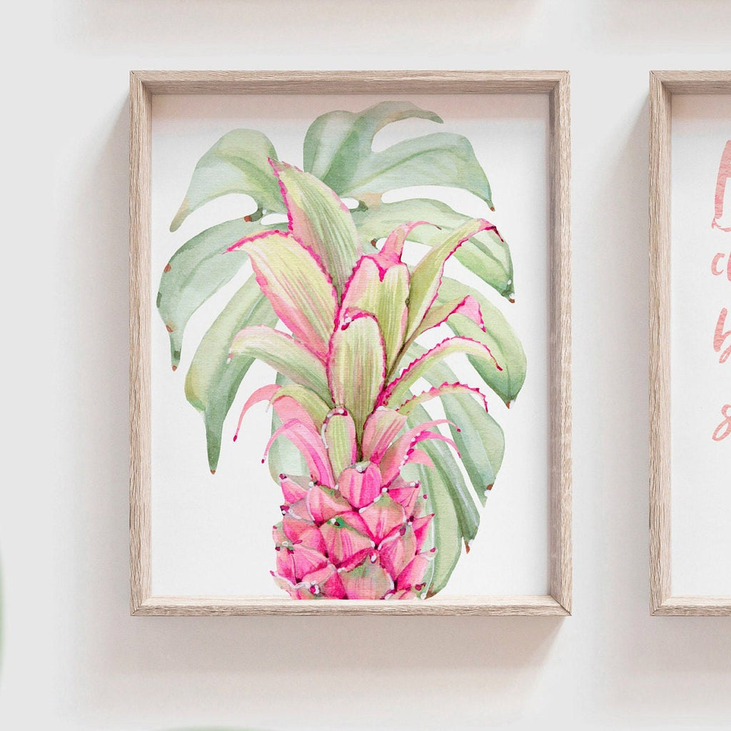 Be who God created you to be and you will set the world on fire St. Catherine of Siena quote art print, flamingo pineapple, tropical nursery