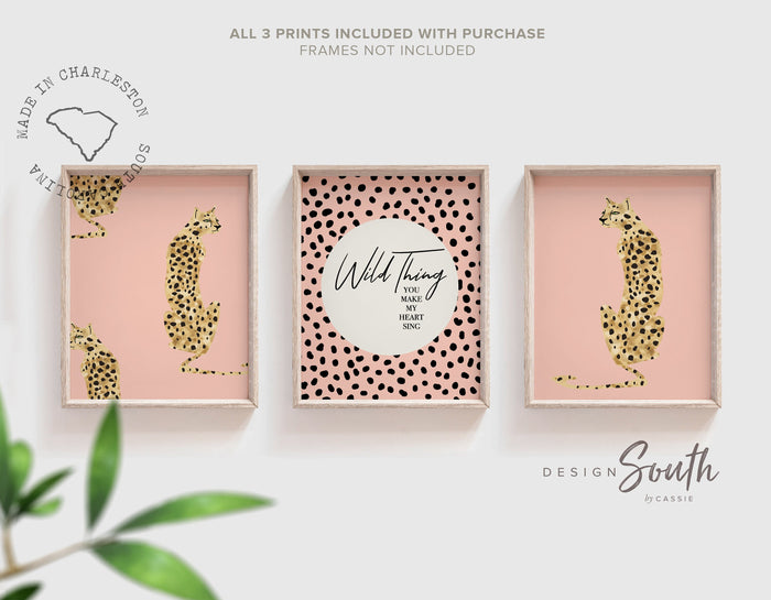 Peach cheetah, wild thing you make my heart sing, art print poster wild thing, dot speckle nursery, modern safari baby, printed cheetah art