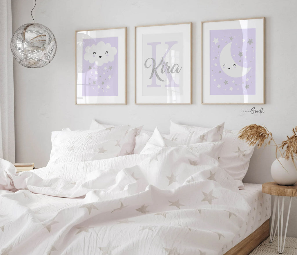 Baby girl nursery purple and gray, purple nursery art, girls nursery wall decor lilac purple, baby girl wall art sparkle, purple sparkle art