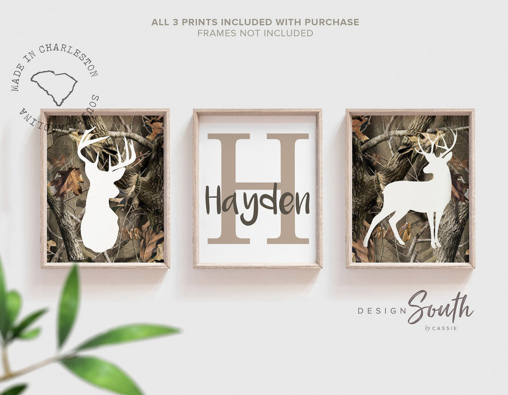 Camo nursery, personalized name art, hunting nursery decor, boys bedroom camo, baby boy deer hunter theme wall art, camoflauge baby boy art