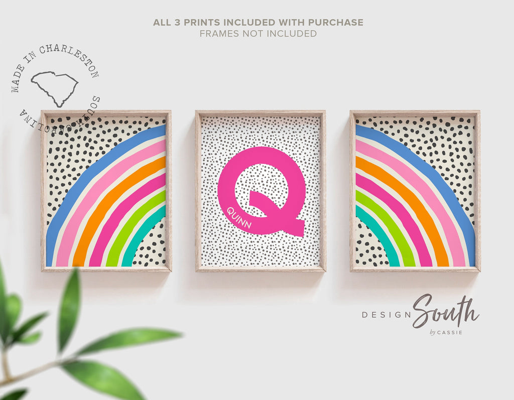 Bright rainbow decor for girl, bedroom decor rainbow theme, blue pink orange teal wall art for girl, bright playroom decor personalized name