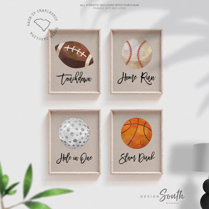 Boys room sports decor, basketball baseball football sports wall art posters, athletic kid room, sports theme gift for boy, nursery sports