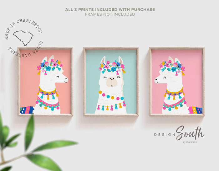 Alpaca cute cactus animal colorful, girl fiesta illustration, llama art prints cacti, modern kids baby girl llama, teenage girl wall decor