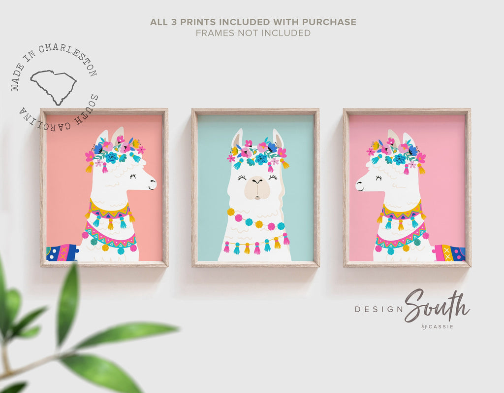 Alpaca cute cactus animal colorful, girl fiesta illustration, llama art prints cacti, modern kids baby girl llama, teenage girl wall decor