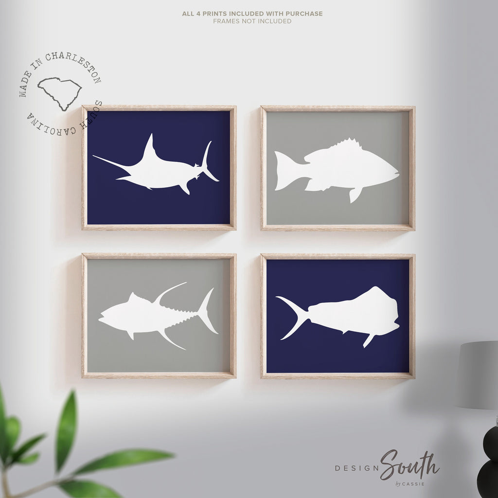 Boys fishing bedroom, fish nursery decor navy blue and gray, deep sea fish wall art, fishing nursery wall decor, baby boy fish decor, fish