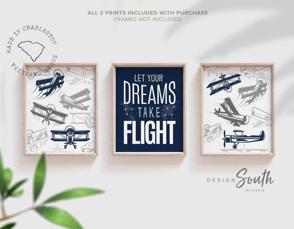 Transform your child&#39;s space with airplane-themed boys&#39; bedroom wall decor. Perfect for a flight transportation-themed room, this collection brings the wonder of aviation to life. Ideal for airplane kids&#39; rooms, nurseries, or bedrooms, these prints capture the spirit of adventure and the thrill of flight. A thoughtful pilot-themed newborn gift, this artwork inspires imagination and dreams of soaring through the skies. Elevate any space with this charming aviation-inspired decor.