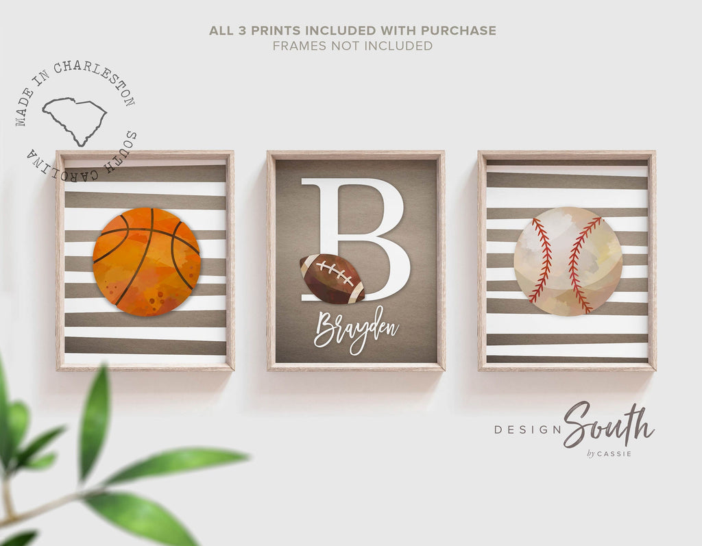 Nursery wall decor for boys sports theme, boys bedroom prints sports, football baseball basketball print set for boy, personalized boy print