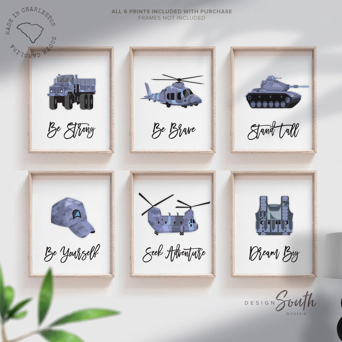 Army vehicles boys wall art set, soldier military tank truck helicopter, boys bedroom wall art print decor army marine troop, playroom army