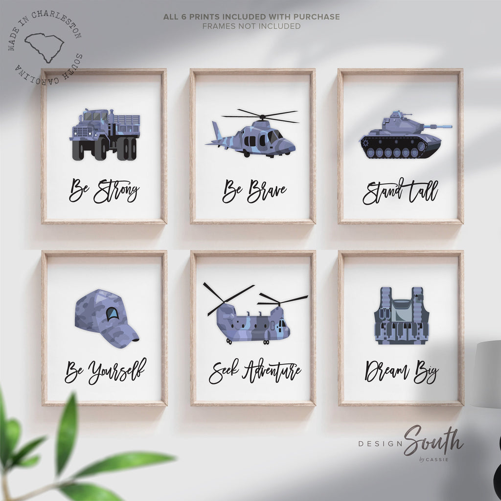 Army vehicles boys wall art set, soldier military tank truck helicopter, boys bedroom wall art print decor army marine troop, playroom army