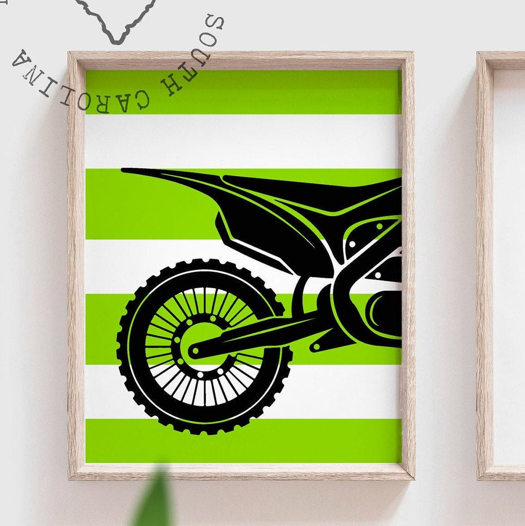 Boys dirt bike nursery, black and lime green, dirt bike nursery wall art boys, personalized name art boy bedroom lime green, dirt bike kid