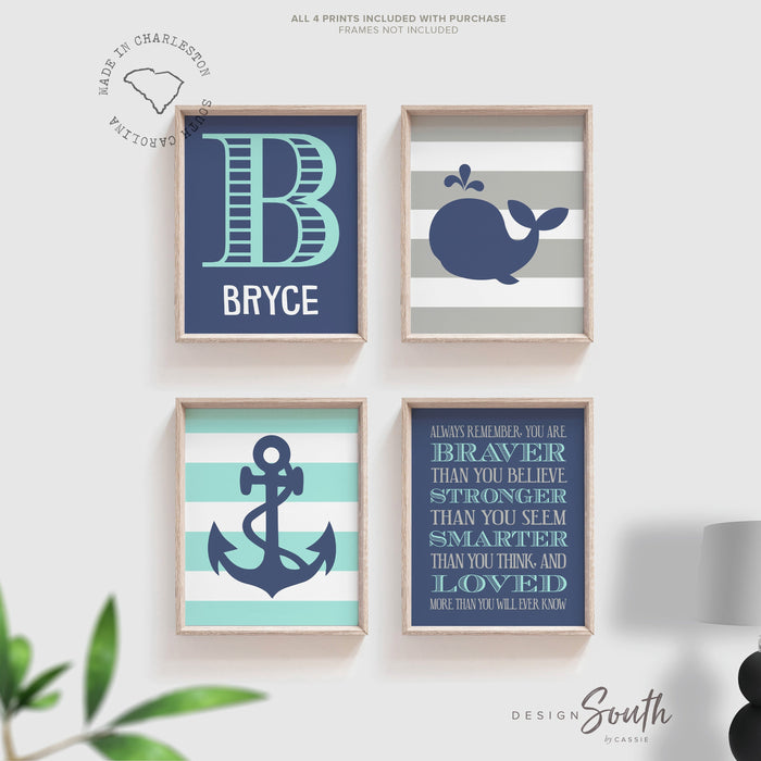 Boys nautical nursery decor, nautical nursery gray navy and aqua, boys nautical wall art, aqua and navy nautical nursery, baby boy nautical
