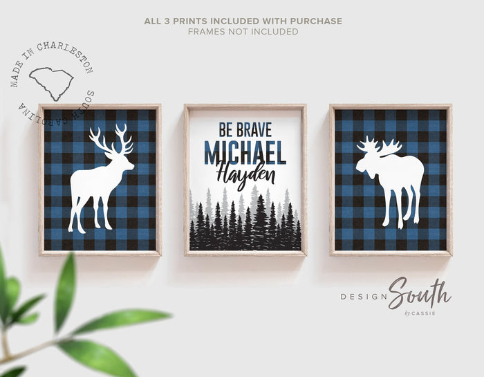 Lumberjack nursery wall art deer moose, buffalo plaid baby boy lumberjack nursery art, buffalo check baby gift, moose deer boys room decor
