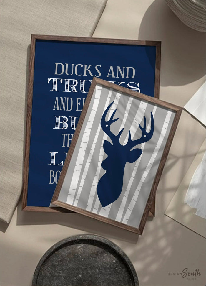 Deer boys bedroom nursery or playroom decor, boys art eight point bucks, deer theme, deer nursery, eight point bucks, navy and gray set of 6